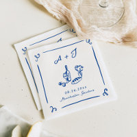 Whimsical Hand Drawn Navy Food & Wine Wedding