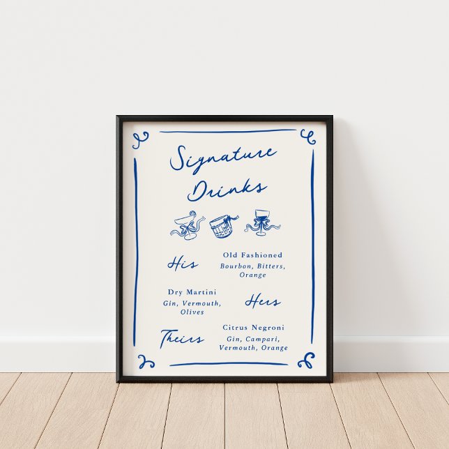 Whimsical Hand Drawn Navy Signature Drinks Poster (Creator Uploaded)