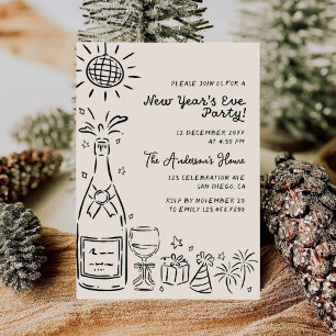 Whimsical Hand Drawn New Year's Eve Party Invitation