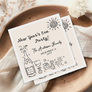 Whimsical Hand Drawn New Year's Eve Party Napkin