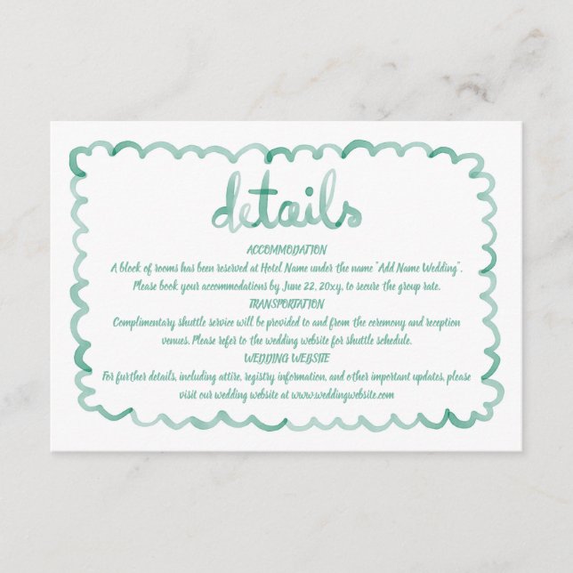 Whimsical Hand Drawn Olive Green Frame Details Enclosure Card (Front)