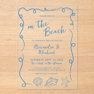 Whimsical Hand Drawn On the Beach Wedding Acrylic Invitations