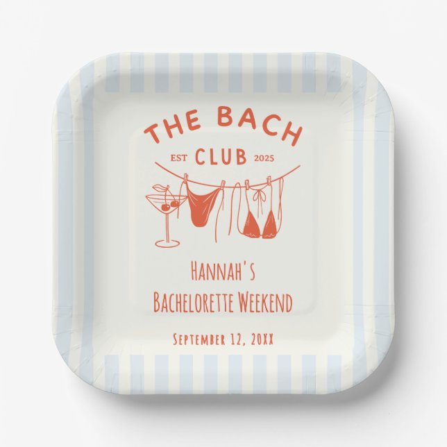 Whimsical Hand Drawn Orange Cocktail Bachelorette Paper Plate (Front)