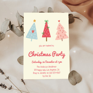 Whimsical Hand Drawn Pastel Christmas Party Invitation