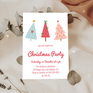 Whimsical Hand Drawn Pastel Christmas Party  Invitation