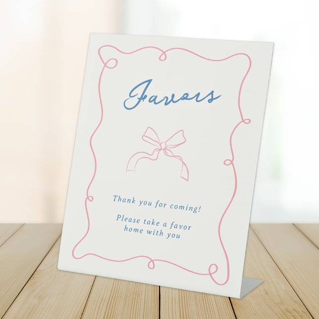 Whimsical Hand Drawn Pink & Blue Favours Pedestal Sign (Creator Uploaded)