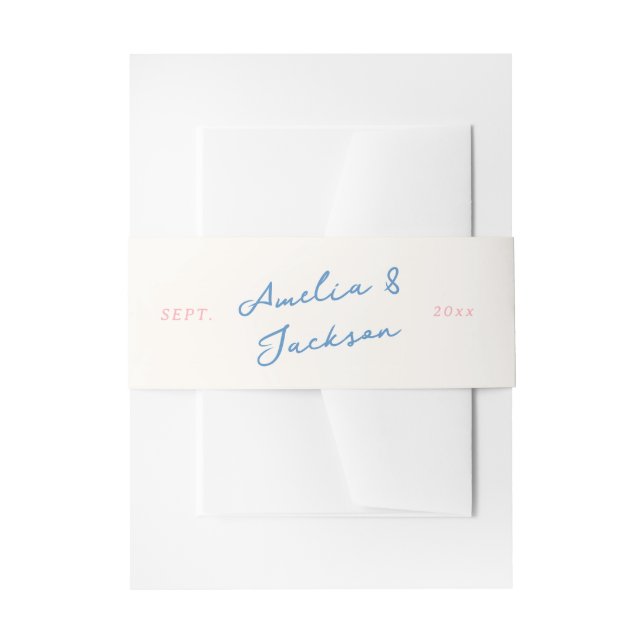 Whimsical Hand Drawn Pink & Blue Invitation Belly Band (Front Example)