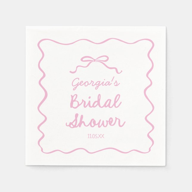 Whimsical Hand Drawn Pink Bow Bridal Shower Napkin (Front)