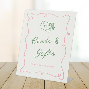 Whimsical Hand Drawn Pink & Green Cards & Gifts Pedestal Sign