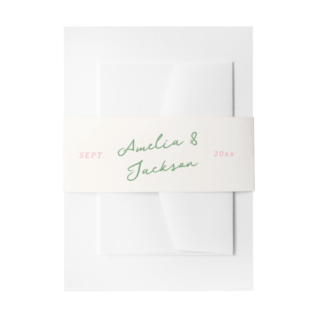 Whimsical Hand Drawn Pink & Green Invitation Belly Band (Front Example)