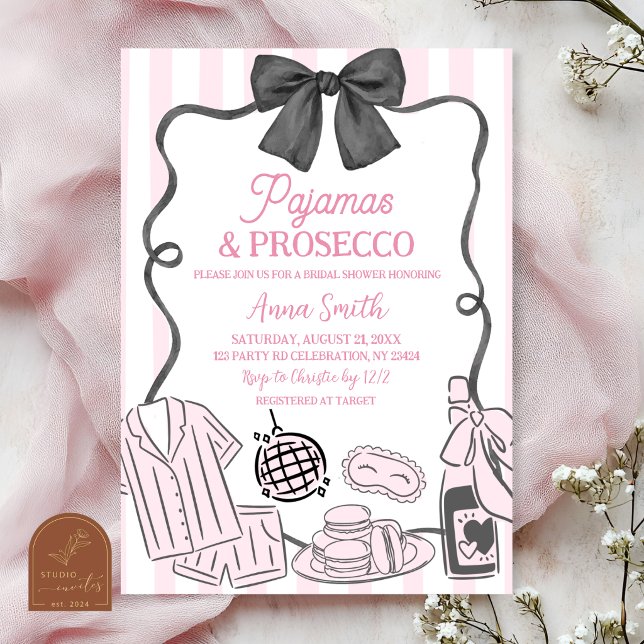 Whimsical Hand Drawn Pink Pjs and Prosecco Invitation (Creator Uploaded)