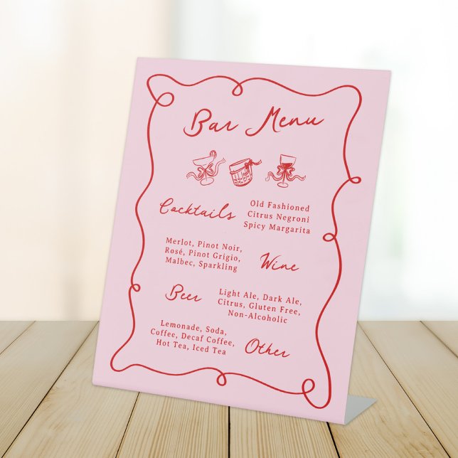 Whimsical Hand Drawn Pink & Red Bar Menu Pedestal Sign (Creator Uploaded)