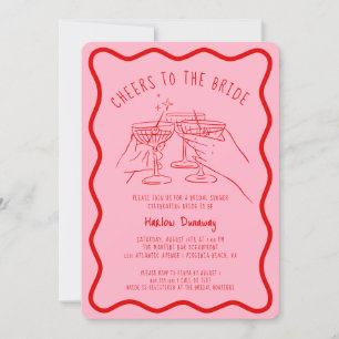 Whimsical Hand Drawn Pink Red Cheers to the Bride Invitation