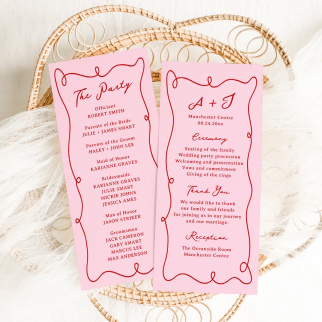 Whimsical Hand Drawn Pink & Red Wedding Programme (Créateur téléchargé)