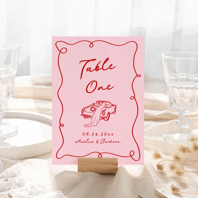 Whimsical Hand Drawn Pink & Red Wedding Table Number (Creator Uploaded)