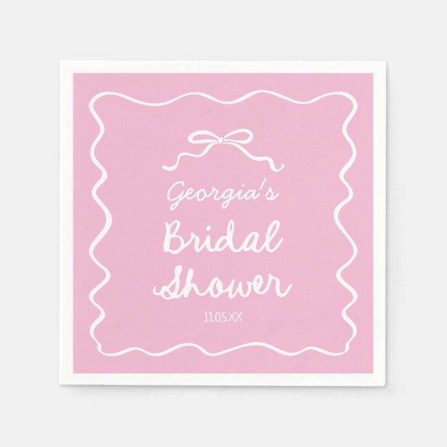 Whimsical Hand Drawn Pink White Bow Bridal Shower Napkin (Front)