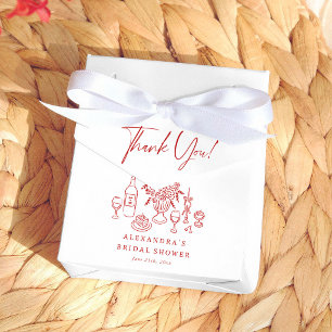 Whimsical Hand Drawn Pizza & Wine Bridal Shower Favor Box