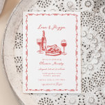Whimsical Hand Drawn Pizza & Wine Bridal Shower Invitation<br><div class="desc">Whimsical Hand Drawn Pizza & Wine Bridal Shower Invitation</div>