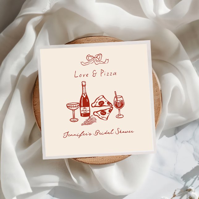 Whimsical Hand Drawn Pizza Wine Bridal Shower Napkin (Creator Uploaded)