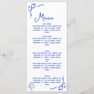 Whimsical Hand Drawn Pizza & Wine French Blue Menu