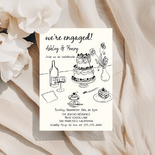Whimsical Hand Drawn Quirky Engagement Party Invitation