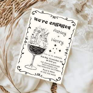 Whimsical Hand Drawn Quirky Engagement Party Invitation