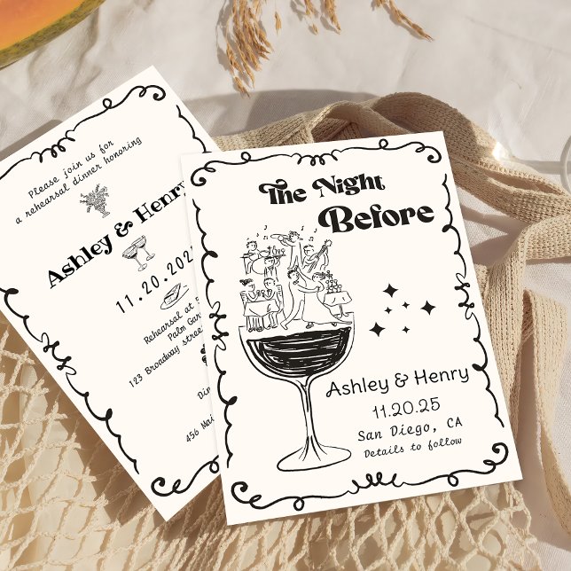 Whimsical Hand Drawn Quirky The Night Before Invitation (Creator Uploaded)