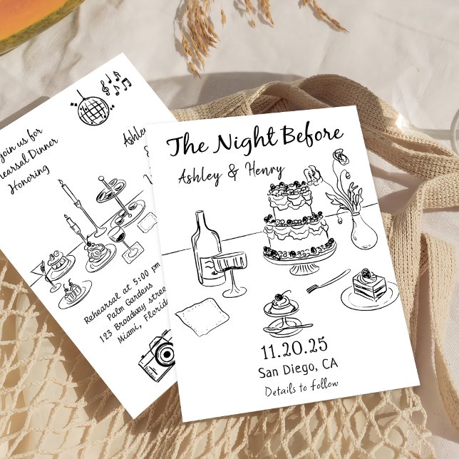 Whimsical Hand Drawn Quirky The Night Before Invitation (Creator Uploaded)