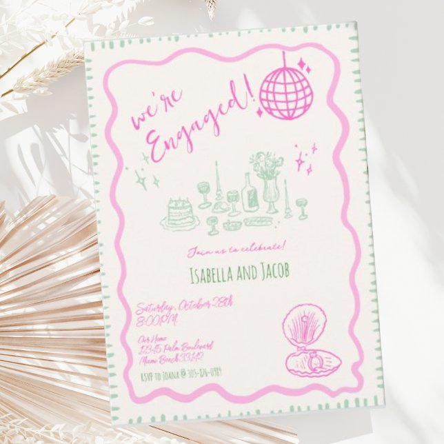 Whimsical Hand Drawn Quirky Wavy Engagement Party Invitation (Creator Uploaded)