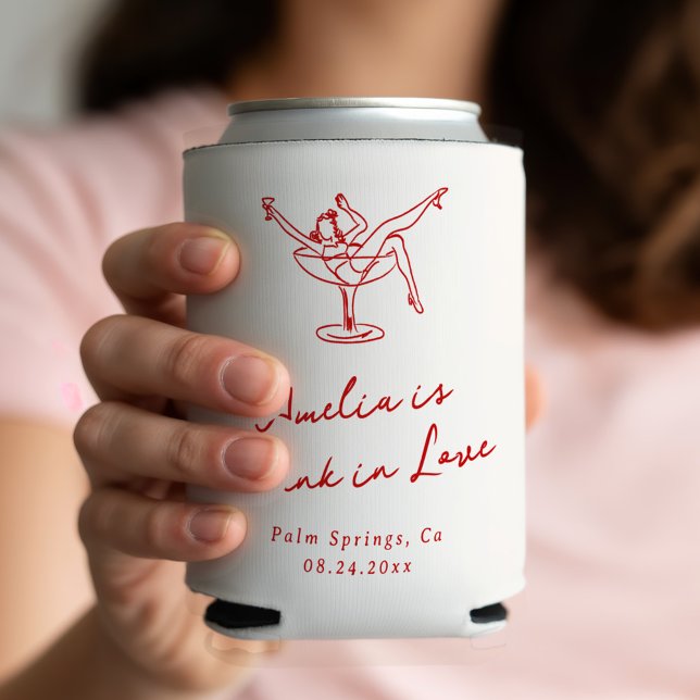 Whimsical Hand Drawn Red Bachelorette Can Cooler (Creator Uploaded)