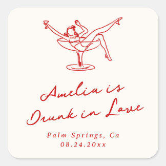 Whimsical Hand Drawn Red Bachelorette Square Sticker