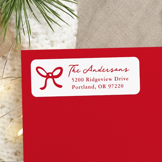 Whimsical Hand-Drawn Red Bow Return Address (Creator Uploaded)