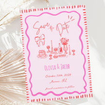 Whimsical Hand Drawn Red Bow Scribble Wavy Wedding