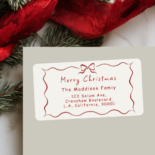 Whimsical Hand-Drawn Red Coquette Bow Christmas  Label