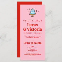 Whimsical Hand Drawn Red & Pink Wedding Programme