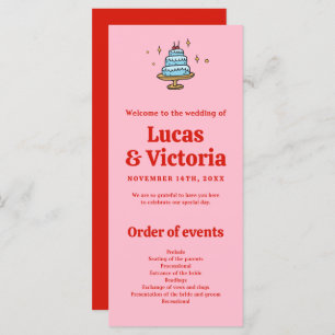 Whimsical Hand Drawn Red & Pink Wedding Programme