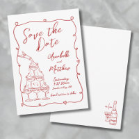 Whimsical Hand Drawn Red Wedding Save The Date