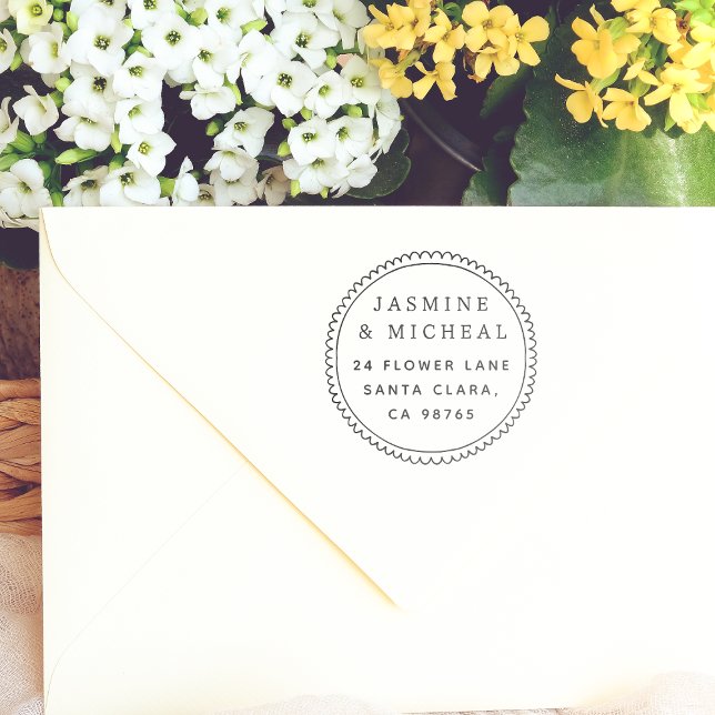 Whimsical Hand Drawn Round Frame Return Address  Rubber Stamp (Rubber Stamp Mock-up)