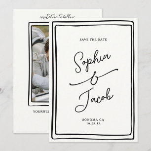 Whimsical Hand Drawn Save The Date Wedding Photo  