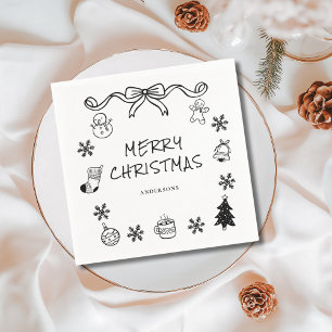 Whimsical Hand Drawn Scribble Christmas  Napkin