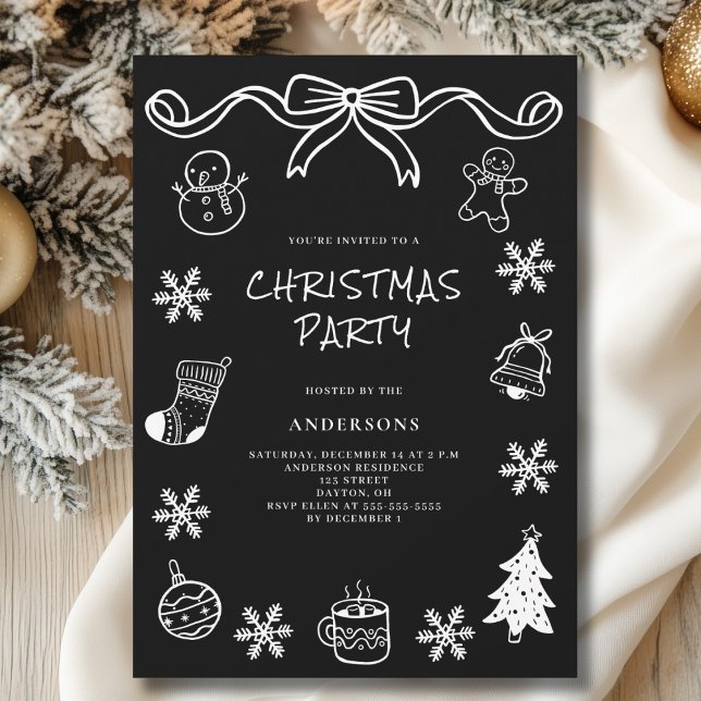 Whimsical Hand Drawn Scribble Christmas Party Invitation (Creator Uploaded)