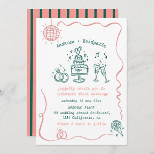 Whimsical Hand Drawn Scribble Wavy Frame Wedding Invitation