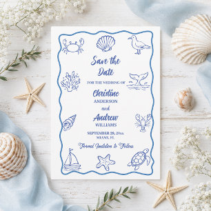 Whimsical Hand Drawn Sea Life  Save The Date