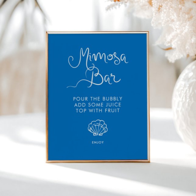 Whimsical Hand Drawn Shell Blue Mimosa Bar Poster (Creator Uploaded)