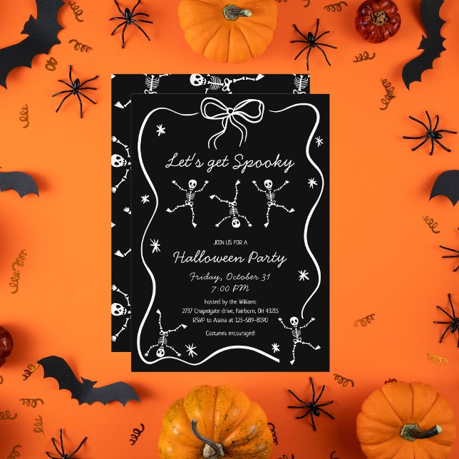 Whimsical Hand Drawn Skeleton Bow Frame Halloween  Invitation (Creator Uploaded)