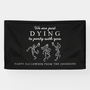 Whimsical Hand Drawn Skeletons Halloween Party Banner