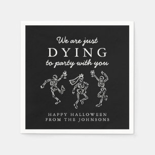 Whimsical Hand Drawn Skeletons Halloween Party Napkin