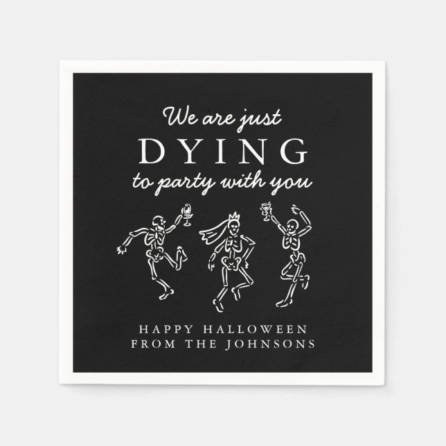 Whimsical Hand Drawn Skeletons Halloween Party Napkin (Front)