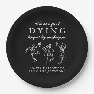 Whimsical Hand Drawn Skeletons Halloween Party Paper Plate