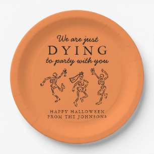 Whimsical Hand Drawn Skeletons Halloween Party Paper Plate